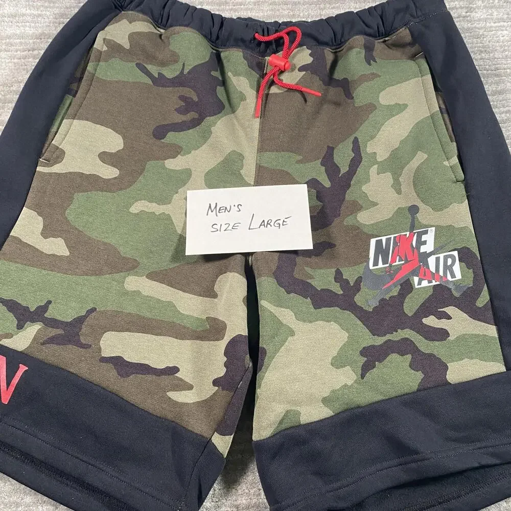 Jordan Shorts Mens Large Green Camo Fleece Sweat Nike Air Basketball Athletic